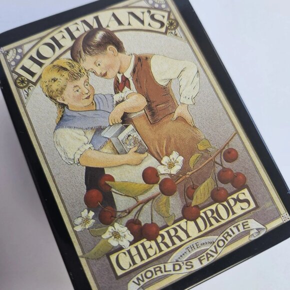 Vintage Hoffman's Cherry Cough Drops Small Tin Collectible Storage Container 4" - Picture 3 of 11